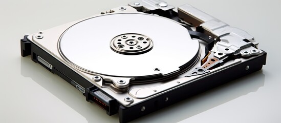 Poster - White background back view of an isolated laptop hard disk drive HDD with abundant copy space image