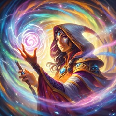 Wall Mural - Mystical Sorcerer Conjuring Radiant Energy in a Dance of Arcane Power and Light