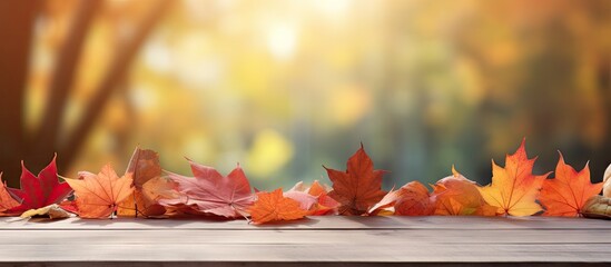 Poster - Autumn leaves providing a colorful display on a table with ample copy space image