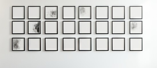 Leinwandbilder - A collection of photo frames mockups consisting of white square pictures with black frames displayed on a white wall with ample space for adding images