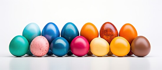 Leinwandbilder - An image of Easter eggs on a white background with copy space