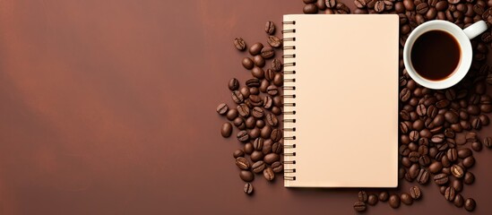 Poster - Isolated copy space image of vintage blank notebook with coffee beans and soap
