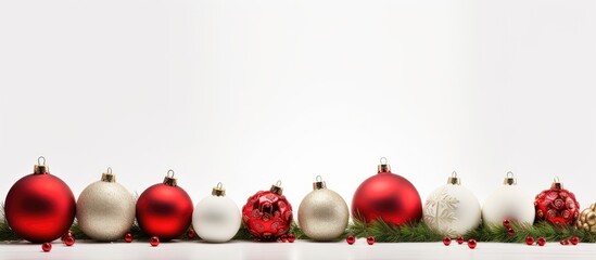 Poster - A festive Christmas scene featuring ornaments and decorations set against a white background Ideal for use as a copy space image