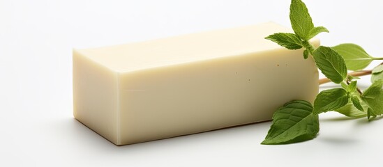 Aufkleber - A blank label is showcased on a white background serving as a template for your logo on a natural soap Copy space image