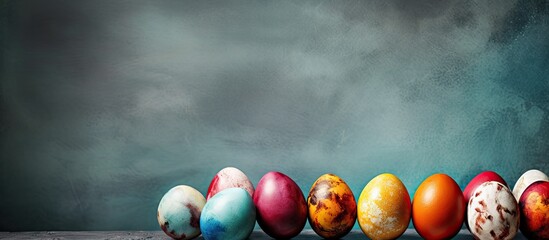 Aufkleber - An image of Easter eggs painted on a concrete background with ample copy space