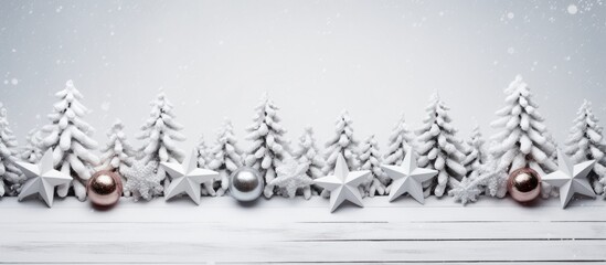 Aufkleber - A festive holiday background featuring Christmas decorations on a white wooden board ideal for adding copy space to your images