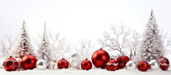 Poster - A festive Christmas scene featuring ornaments and decorations set against a white background Ideal for use as a copy space image