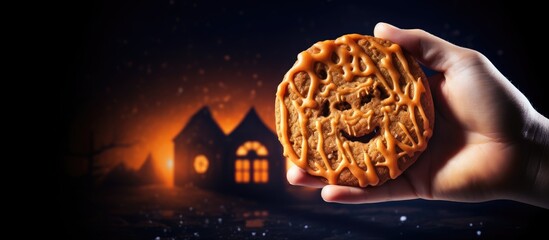 Aufkleber - A Halloween themed image featuring a hand decorated cookie. with copy space image. Place for adding text or design