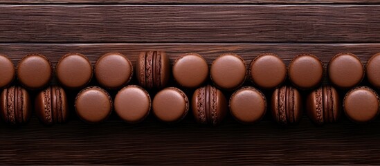 Aufkleber - A copy space image of chocolate macaroons arranged in a top view on a wooden background