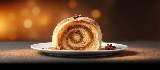 Aufkleber - A delicious roll cake with a brown sugar filling perfect for any occasion The soft and moist cake pairs perfectly with the rich and sweet brown sugar filling A copy space image