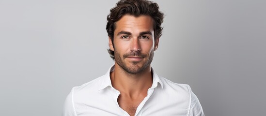 Aufkleber - A handsome Caucasian man aged around 30 captured in a studio with a white background posing for a copy space image