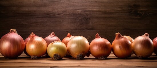 Aufkleber - A copy space image of onions arranged on a rustic wooden table
