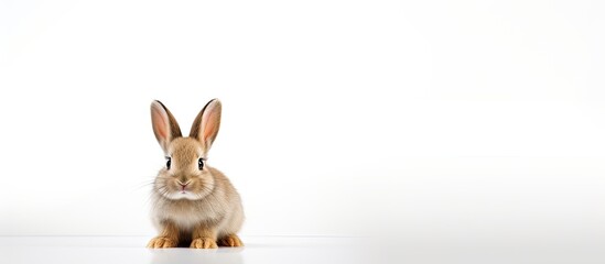 Aufkleber - An adorable young bunny is seen sitting on a crisp white background making for a cute Easter and newborn celebration image The bunny appears to be only one month old. with copy space image