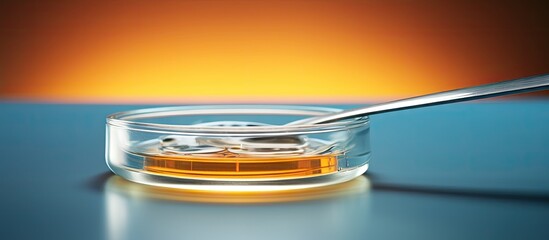 Aufkleber - A Petri dish containing Cetyl Esters Wax is seen with a plastic lid It is placed beside a stainless spatula on a laboratory table The image has copy space
