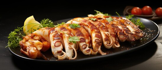 Poster - Fresh squid grilled to perfection showcased in a captivating copy space image