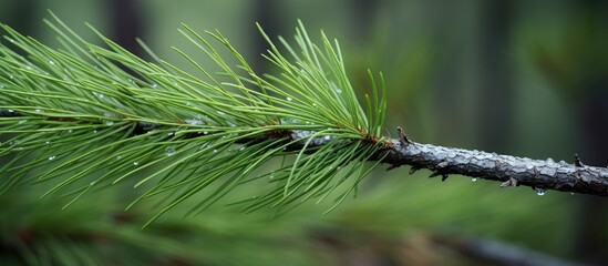 Aufkleber - Close up image of a pine needle showcasing a Christmas tree in the woods with ample copy space