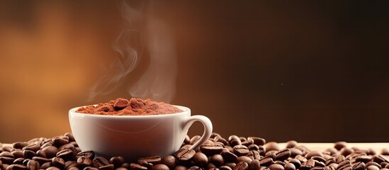 Aufkleber - Coffee beans in a cup placed on a copy space image of coffee beans