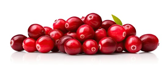 Poster - A macro view of ripe red cranberries from a top down perspective capturing the vibrant colors and textures of the cranberries in a copy space image