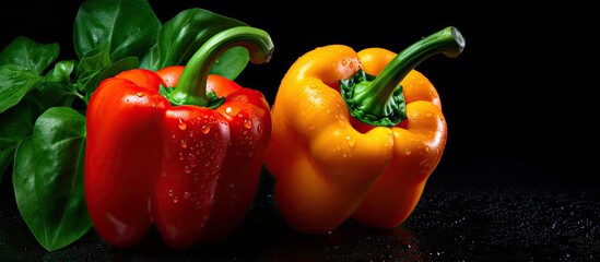 Poster - A copy space image featuring bell peppers showcased against a dark background creating a low key ambiance