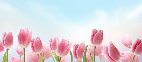 Poster - Pink tulips are in full bloom creating a beautiful copy space image