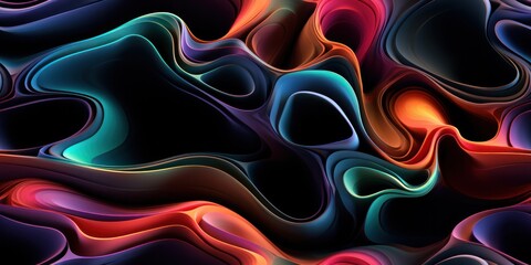 Wall Mural - holographic organic weird shapes floating on black background seamless