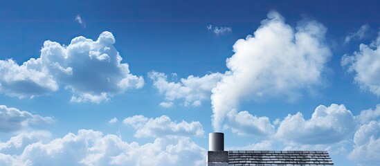 Aufkleber - The image features a chimney and rooftop set against a backdrop of white clouds and blue sky providing a comfortable and appealing concept for background and wallpaper. with copy space image