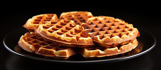Aufkleber - A black plate showcasing a copy space image of classic Belgian waffles