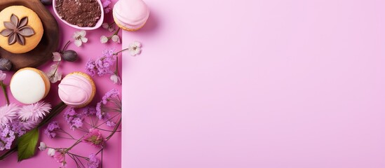 Poster - A pink background displays a blank notepad adorned with a sweet bun Easter decorations and baking tools in a photograph with ample copy space