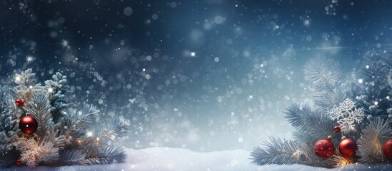 Aufkleber - A festive Christmas card adorned with fir and decorations set against a sparkling glitter background perfect for a copy space image