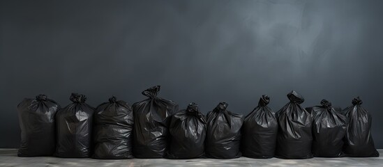 Aufkleber - A gray background with a copy space image showcases neatly rolled black garbage bags