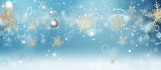Aufkleber - A festive Merry Christmas card featuring ornaments mistletoe and delicate snowflakes on a background with ample space for additional images or text