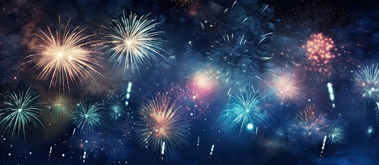 Poster - A firework display at night creates an abstract background with ample space for adding text or other elements
