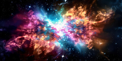 Canvas Print -  exploding nebula on dark background, Galaxy with nebula and stars in space. colorful space nebula
