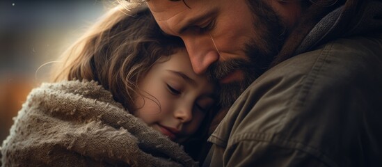 Aufkleber - With a copy space image a father and his daughter stand together in a loving embrace