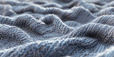 Detailed view of black knit fabric on black background. Dark textile concept
