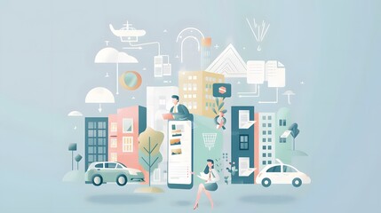 Fototapete - an Insurtech startup disrupting the insurance industry, with digital policies floating in the air and AI-driven claim processing systems streamlining the insurance process