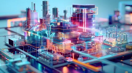 Poster -  A virtual model of a smart factory, mirroring real-time operations of the physical factory, optimizing performance and maintenance through the digital twin concept 