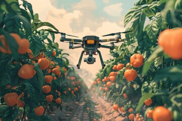 Wall Mural - Modern drone vector crop innovation in agriculture with farming drone icon cultivation and sustainable isometric drone efficient farming.