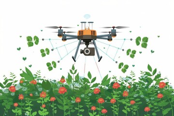 Farming drone icon cultivation with sustainable isometric drone efficient farming and farm drone view for environmental farm technology in agriculture.