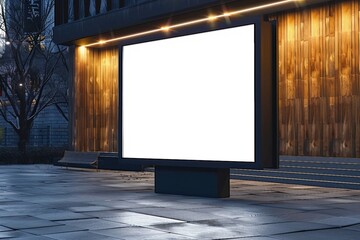 Wall Mural - Black lightbox on the city street. Wood facades of modern buildings in background. 3d render. generative ai.