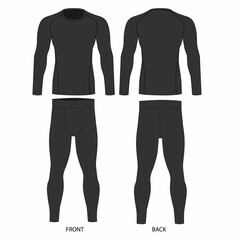 Wall Mural - Illustration of a set of men's underwear, front and back view. Illustration of rashguard and workout pants for sports. Drawing of longsleeve and men's athletic leggings in gray color.