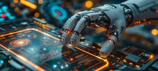 Poster - Robotic Hand Interacting with Digital Interface in Futuristic Tech Workshop