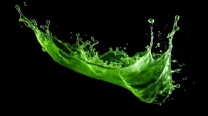 A dynamic splash of green water on black background