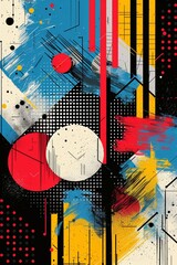 Poster - An artistic composition featuring bold stripes and circles with a grungy graffiti-inspired style.