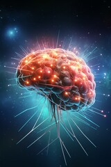 Poster - digital brain concept with glowing connections in space