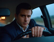 © Sergey - Car driver in a suit driving