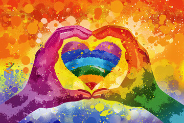 Wall Mural - A colorful heart made of two hands with rainbow colors