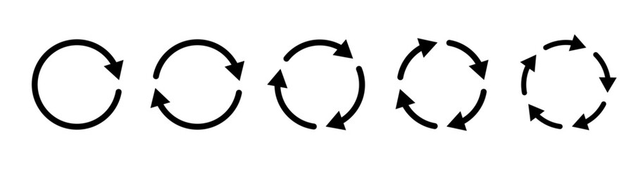 Wall Mural - circle arrow icons set. round reload, restart, recycle and repeat symbol. one, two, three, four, fiv