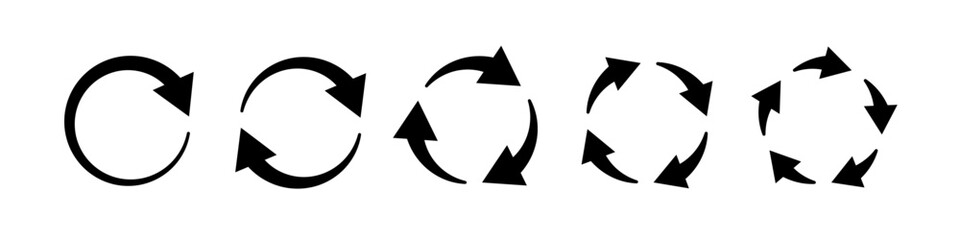 Wall Mural - circle arrow icons set. round reload, restart, recycle and repeat symbol. one, two, three, four, fiv
