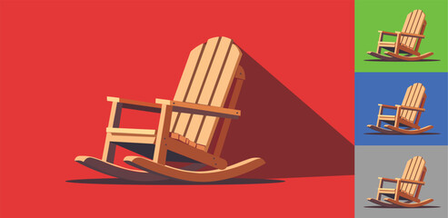 Rocking chair set. Old age single icon in flat style vector. Flat Illustration on red, green, blue and gray background.